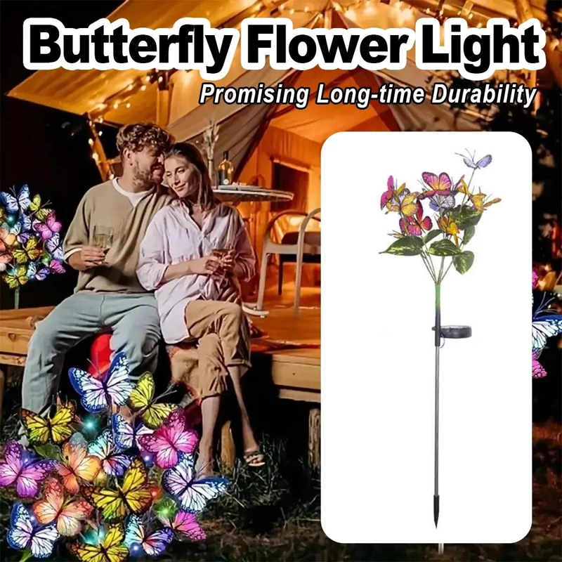 PACK 2 ESTACAS SOLARES LED FORMA MARIPOSA LUZ CALIDA - 2