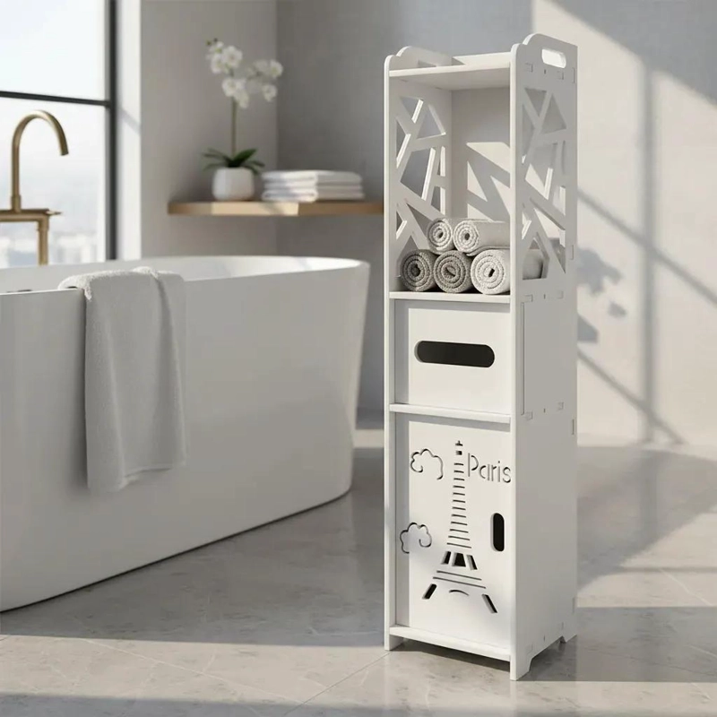ESTANTE ORGANIZADOR VERTICAL PARA BAÑO CON REPISAS Y CAJO - 1