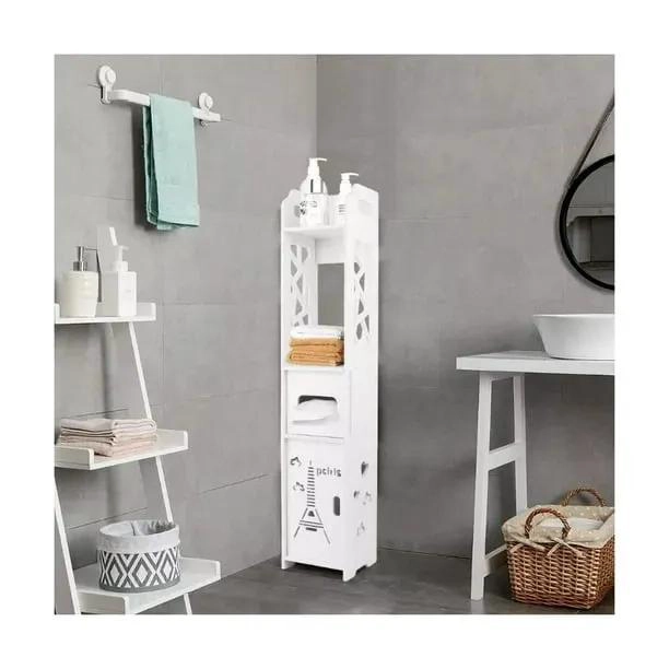 ESTANTE ORGANIZADOR VERTICAL PARA BAÑO CON REPISAS Y CAJO - 4