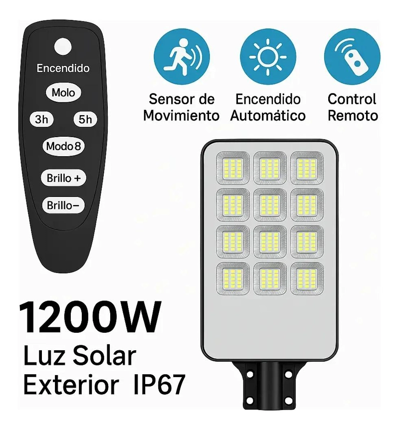 FOCO LED SOLAR EXTERIOR 1200W CON SOPORTE - 3