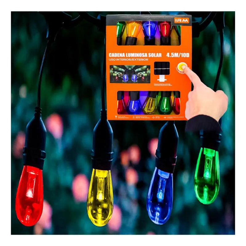 CADENA LUMINOSA SOLAR LED MULTICOLOR 4.5M - 4