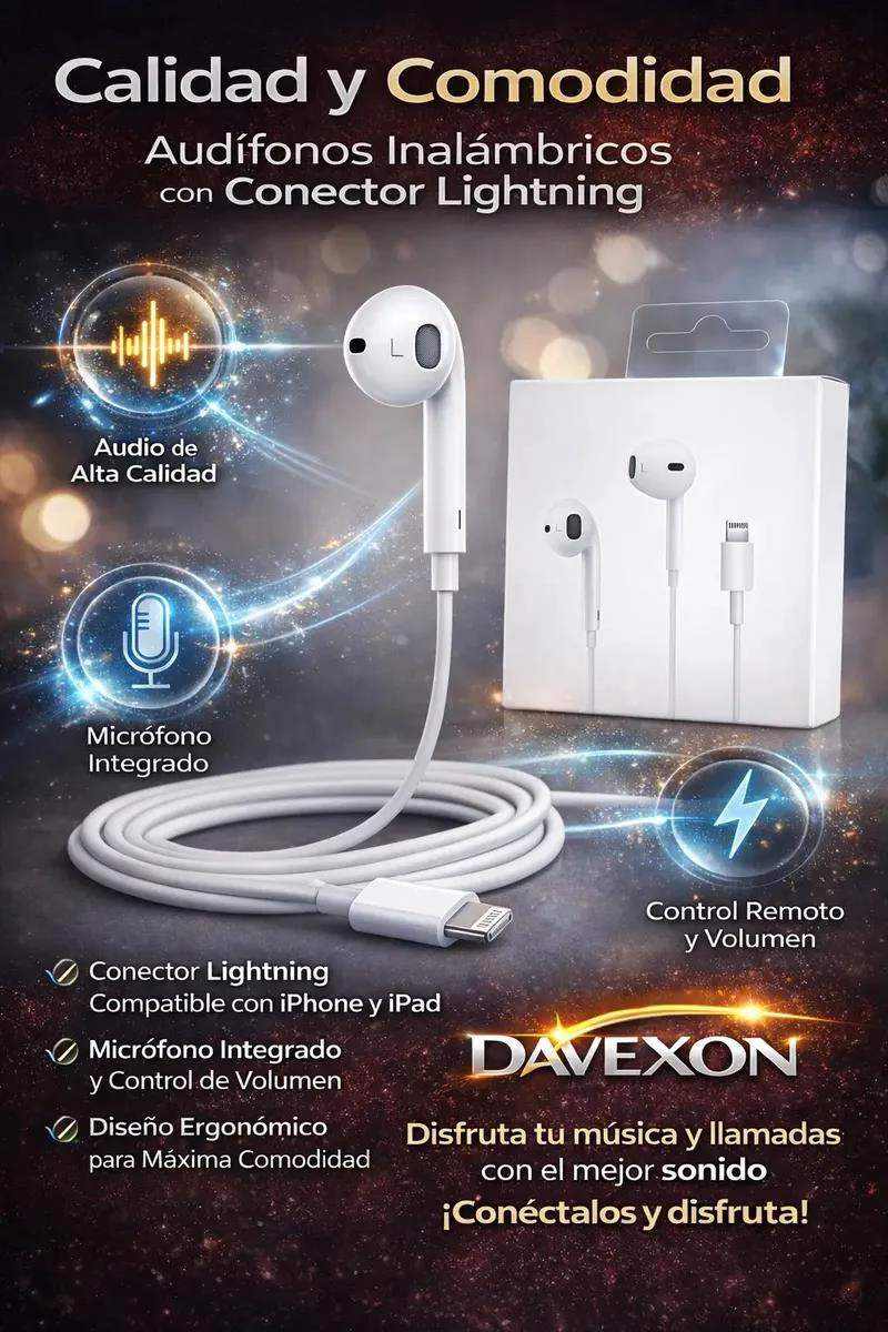 AURICULARES LIGHTNING PARA IPHONE ALTA CALIDAD BLANCO - 3