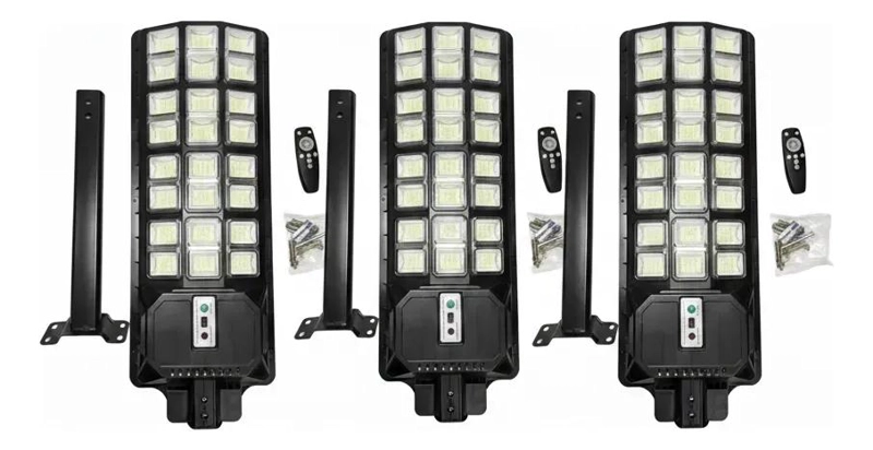 PACK 3 FOCOS SOLARES LED 2000W IP65 CON SOPORTE Y CONTROL - 1