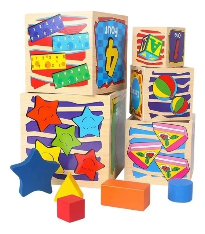 TORRE DIDACTICA DE CUBOS DE MADERA PARA ENCAJE - 2