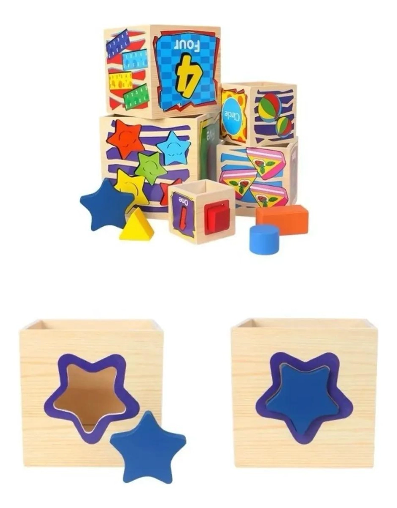 TORRE DIDACTICA DE CUBOS DE MADERA PARA ENCAJE - 3