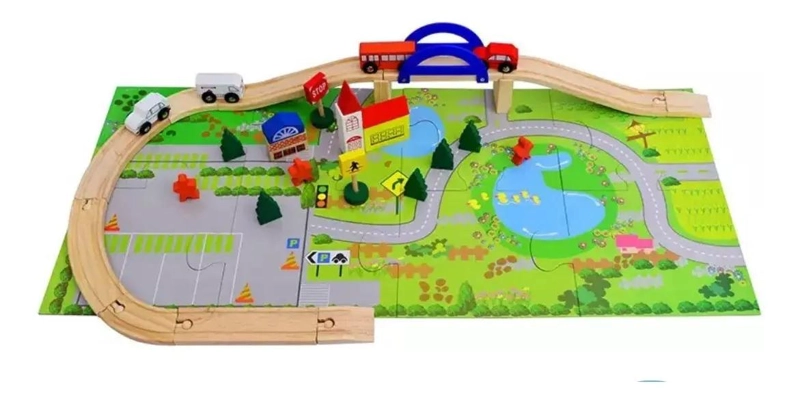 PISTA DE AUTOS CON PUENTE DE MADERA DIDACTICA - 3