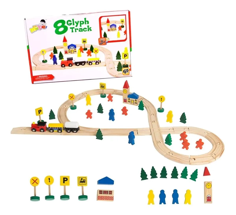 JUEGO DE PISTA DE TREN DE MADERA 48 PIEZAS - 1