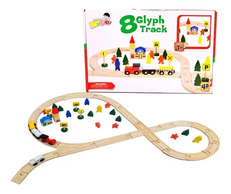 JUEGO DE PISTA DE TREN DE MADERA 48 PIEZAS - 2