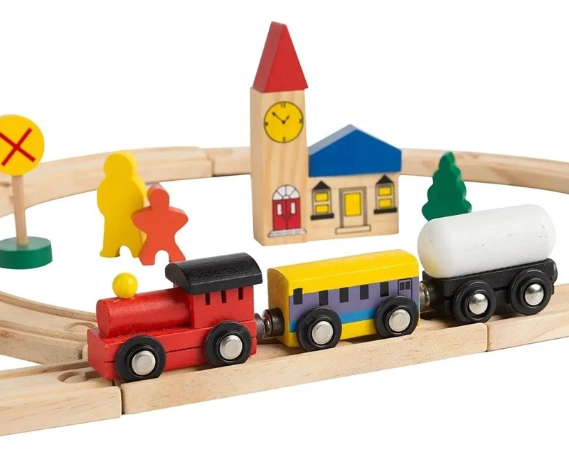 JUEGO DE PISTA DE TREN DE MADERA 48 PIEZAS - 5