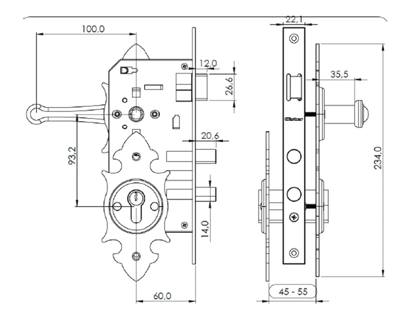CERRADURA DE EMBUTIR CON PLACA Y MANILLA PARA PUERTA - 3