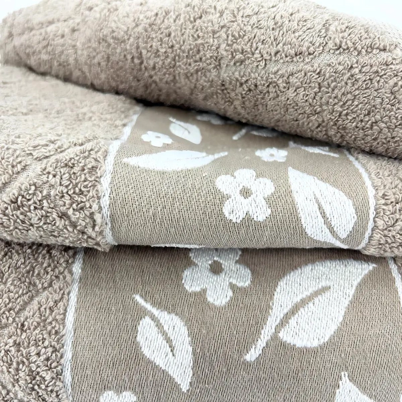JUEGO DE TOALLAS JACQUARD BEIGE CON FLORES - 2
