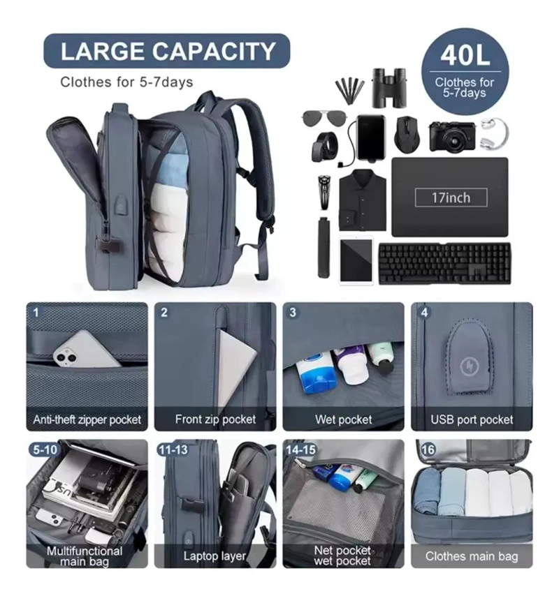 MOCHILA IMPERMEABLE ESPACIOSA PARA CABINA DE AVION - 3