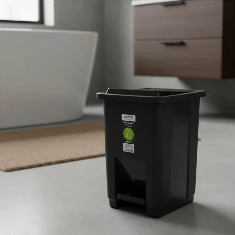 BASURERO PLASTICO CON PEDAL 7 LITROS COLOR NEGRO - 4