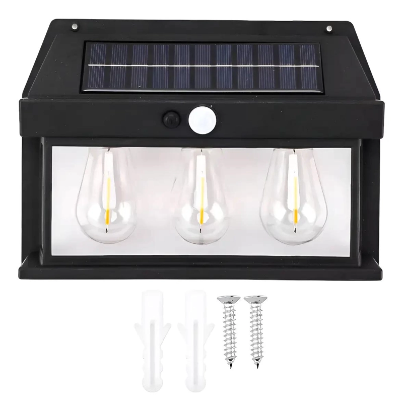 APLIQUE SOLAR IMPERMEABLE CON SENSOR Y 3 LEDS - 1