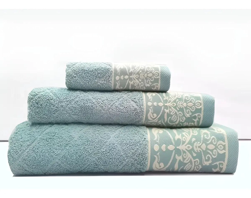 JUEGO DE TOALLAS JACQUARD 3 PIEZAS FLORES AQUA - 1