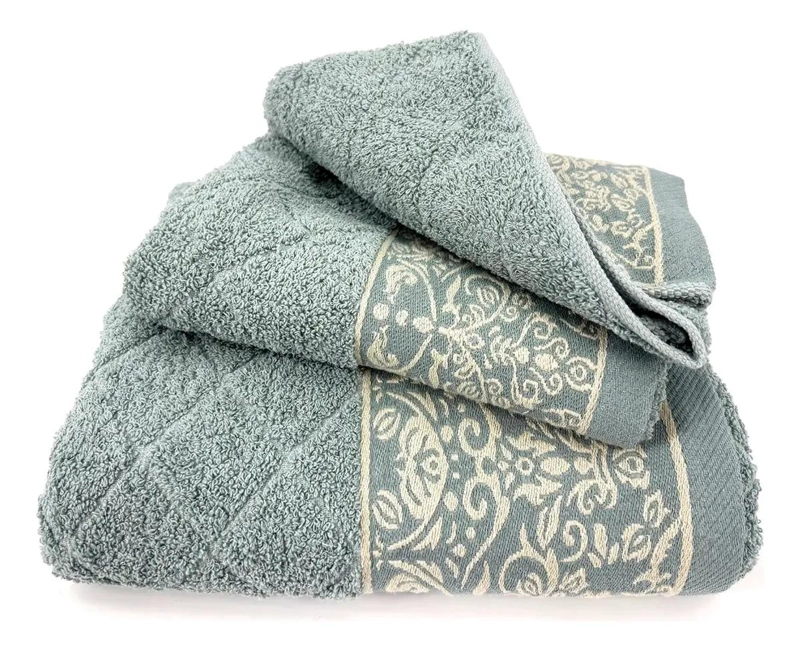 JUEGO DE TOALLAS JACQUARD 3 PIEZAS FLORES AQUA - 2