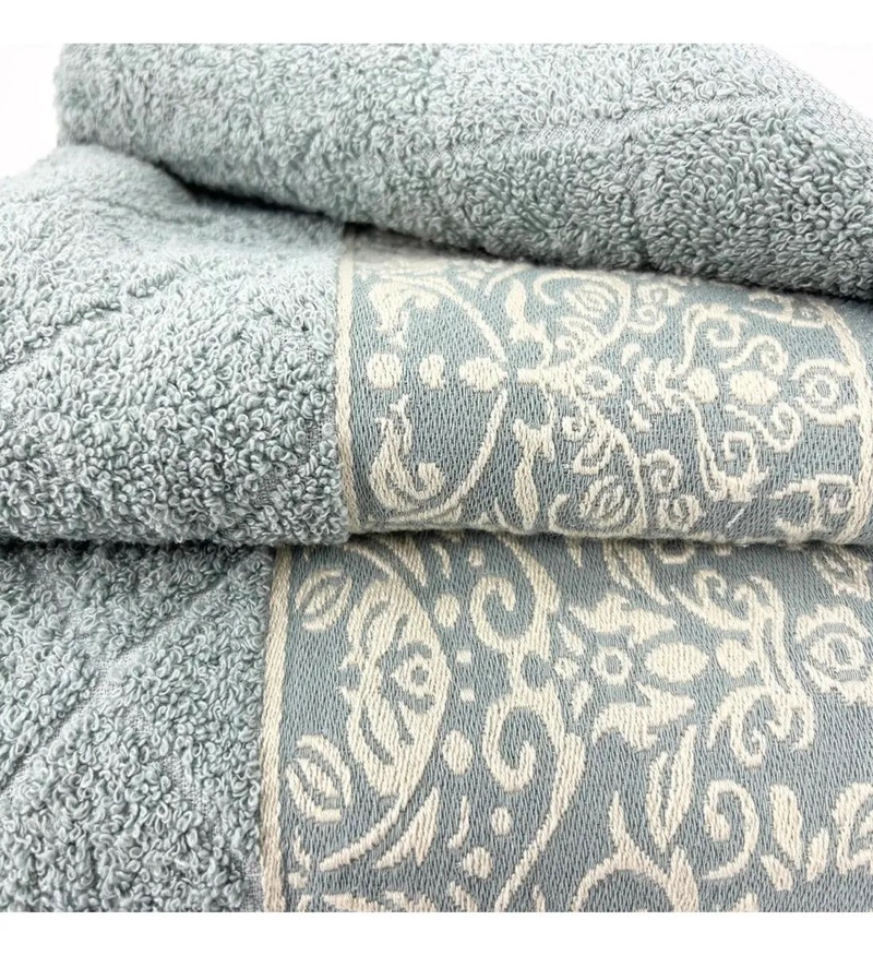 JUEGO DE TOALLAS JACQUARD 3 PIEZAS FLORES AQUA - 3