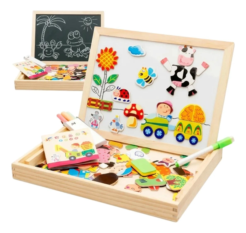 PIZARRA DIDACTICA DE MADERA CON IMANES PARA NIÑOS - 1