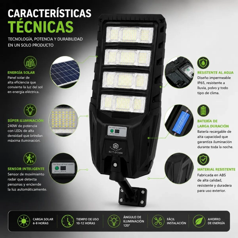LAMPARA SOLAR EXTERIOR 240W LED CON SENSOR Y CONTROL - 3