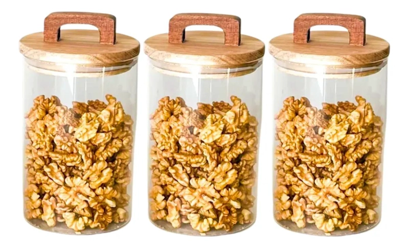 SET 3 FRASCOS CILINDRICOS DE VIDRIO 1000ML CON TAPA Y ASA - 3