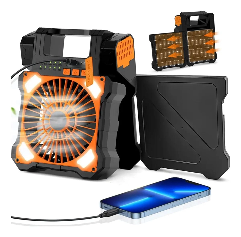 LAMPARA VENTILADOR PORTATIL CAMPING LED SOLAR USB - 1