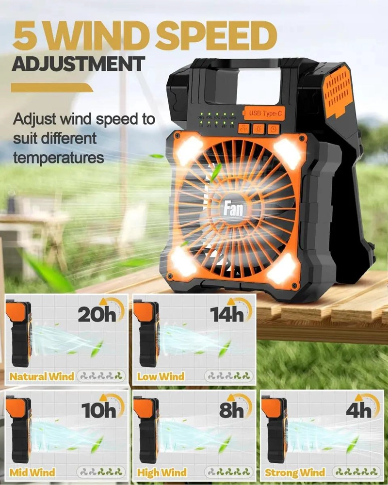 LAMPARA VENTILADOR PORTATIL CAMPING LED SOLAR USB - 3