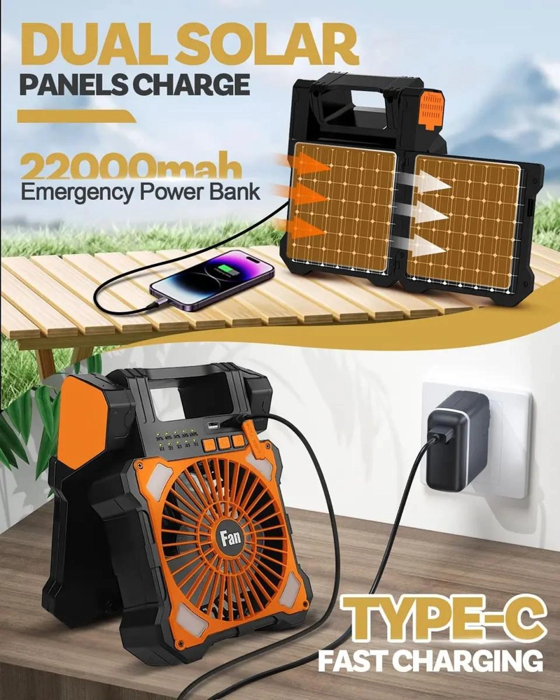 LAMPARA VENTILADOR PORTATIL CAMPING LED SOLAR USB - 4