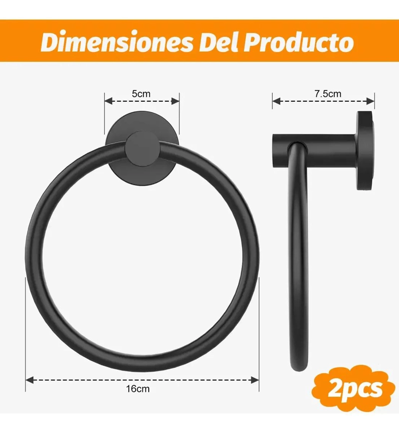 SOPORTE DE TOALLA REDONDO DE ACERO INOXIDABLE 2 PIEZAS - 3