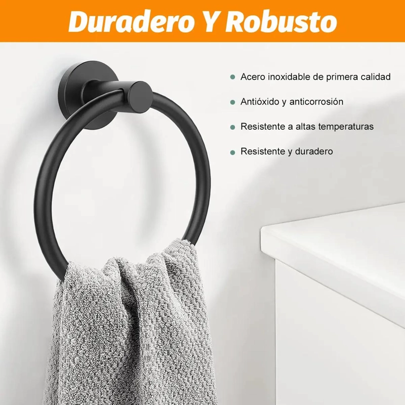 SOPORTE DE TOALLA REDONDO DE ACERO INOXIDABLE 2 PIEZAS - 4