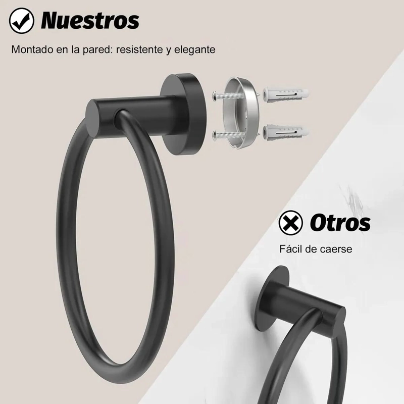 SOPORTE DE TOALLA REDONDO DE ACERO INOXIDABLE 2 PIEZAS - 5