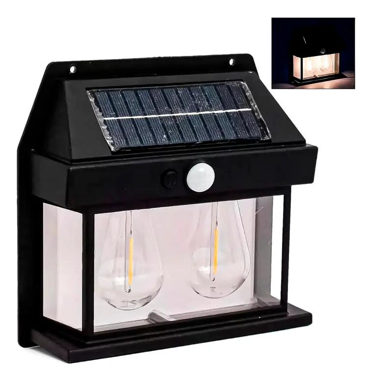 FAROL SOLAR DE PARED CON SENSOR DE MOVIMIENTO Y LUZ CALDA - 1