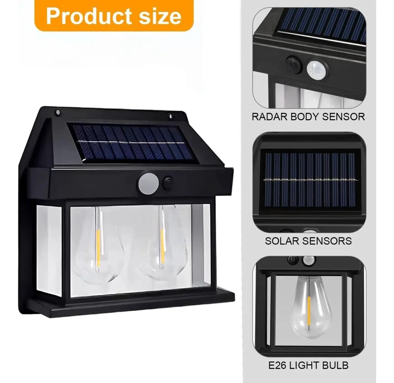 FAROL SOLAR DE PARED CON SENSOR DE MOVIMIENTO Y LUZ CALDA - 3