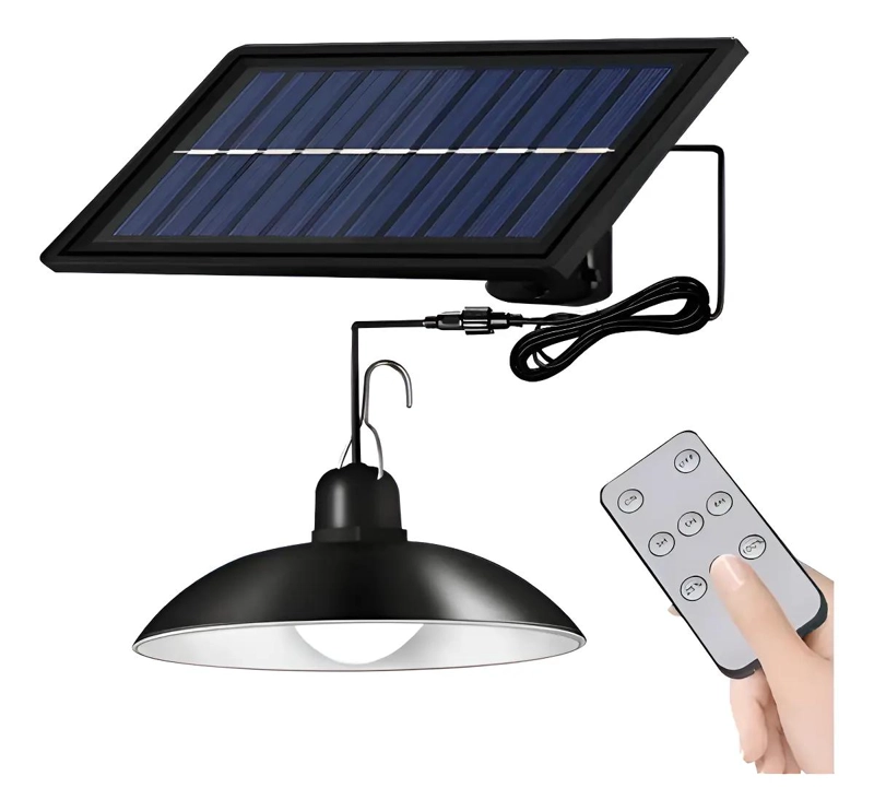 LAMPARA SOLAR LED TIPO CAMPANA RECARGABLE IP65 CON MANDO - 1