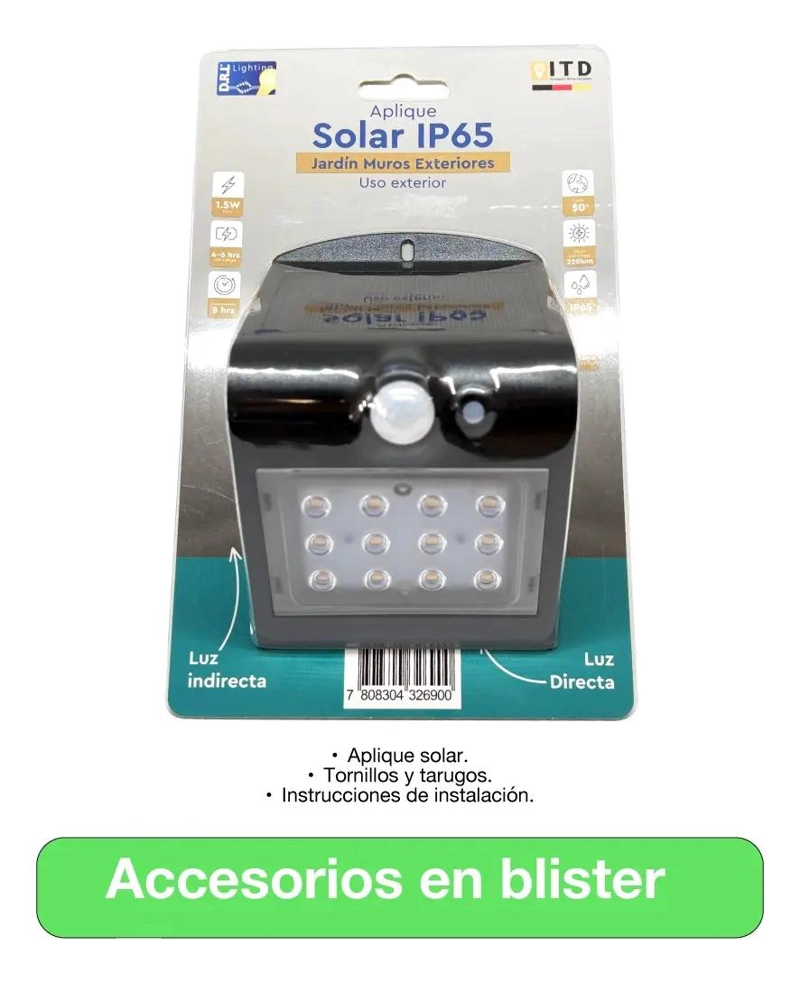 FOCO SOLAR PARA MURO EXTERIOR 1,5W LUZ CALIDA - 3