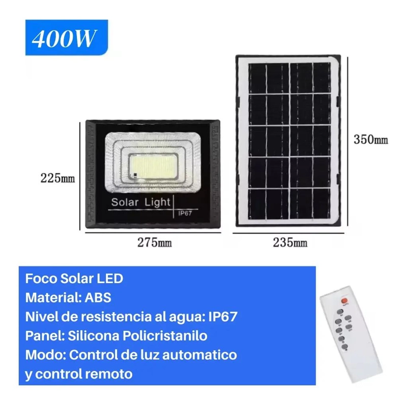 FOCO SOLAR EXTERIOR 400W CON PANEL Y CONTROL REMOTO - 2