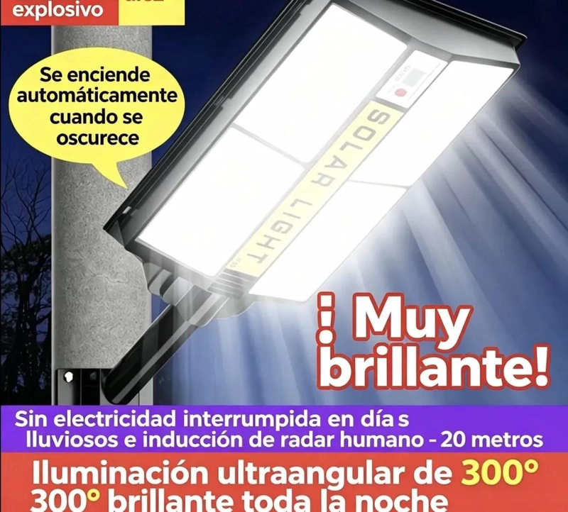 FOCO SOLAR 1000W CON SENSOR DE RADAR Y LUZ CALLE - 5