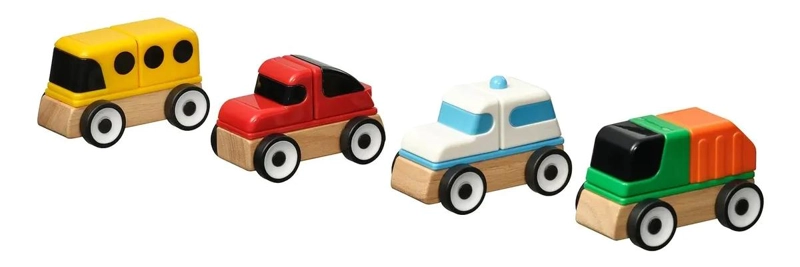 SET DE 4 AUTOS DE MADERA DEPORTIVO Y POLICIA - 1