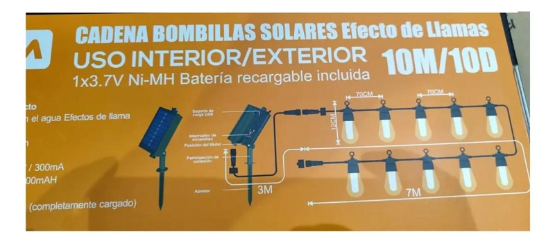 LUCES DE CADENA CON AMPOLLETAS Y EFECTO LLAMA PANEL SOLAR - 3