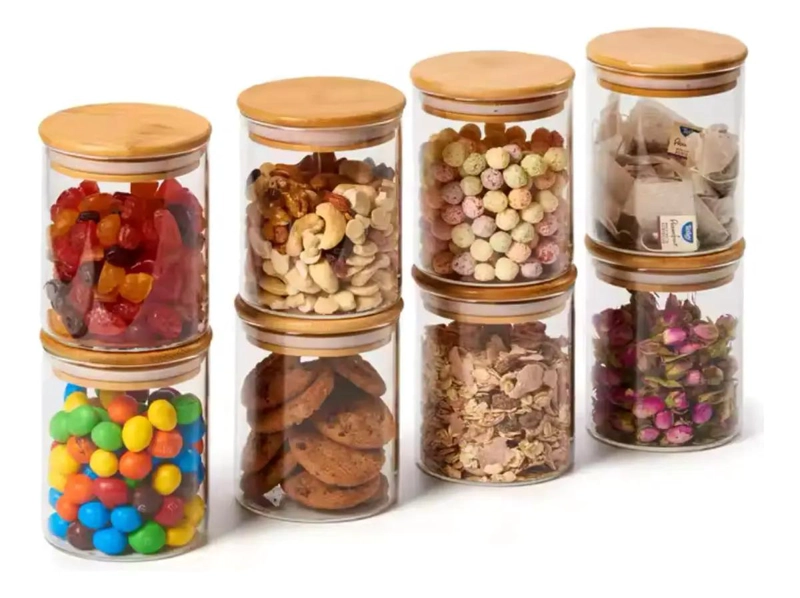 SET 8 FRASCOS PARA CONDIMENTOS CON TAPA BAMBU Y SOPORTE - 3