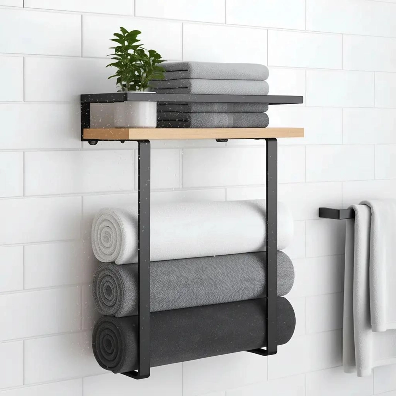REPISA ESTANTE TOALLERO PARA BAÑO NEGRO - 1