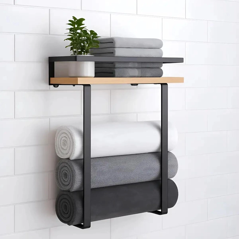 REPISA ESTANTE TOALLERO PARA BAÑO NEGRO - 2