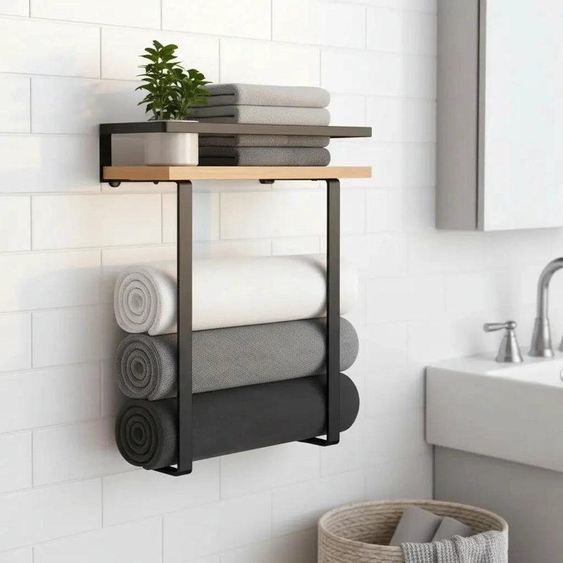REPISA ESTANTE TOALLERO PARA BAÑO NEGRO - 3