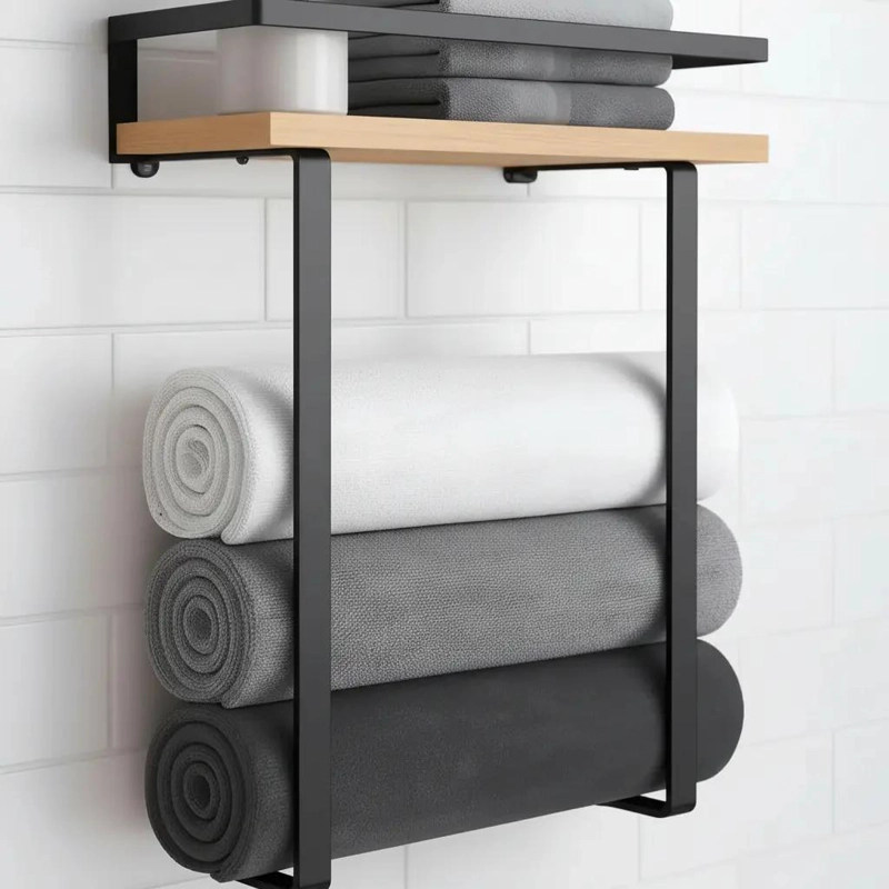 REPISA ESTANTE TOALLERO PARA BAÑO NEGRO - 5