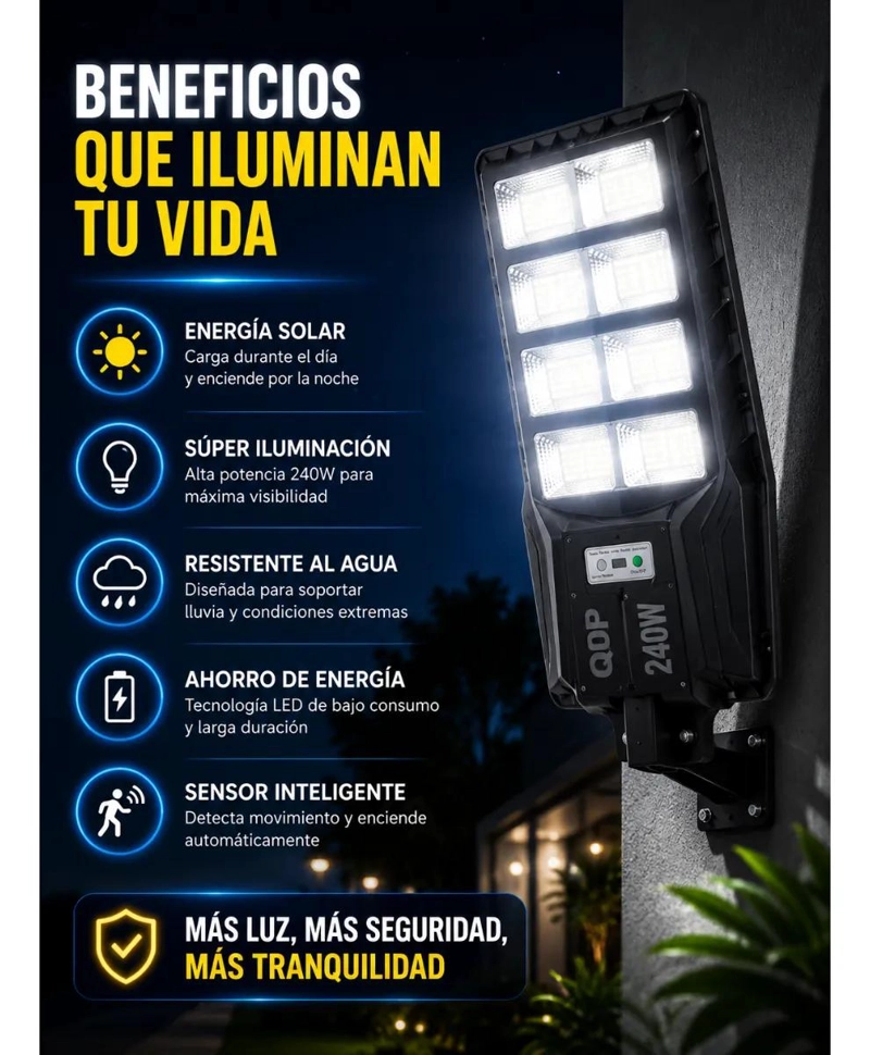 LAMPARA SOLAR LED CON SENSOR DE MOVIMIENTO 240W - 2