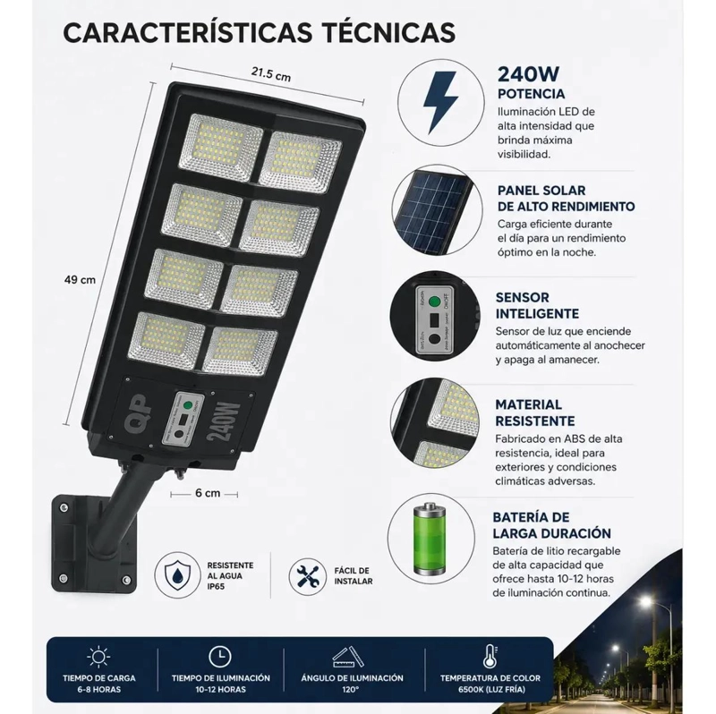 LAMPARA SOLAR LED CON SENSOR DE MOVIMIENTO 240W - 5