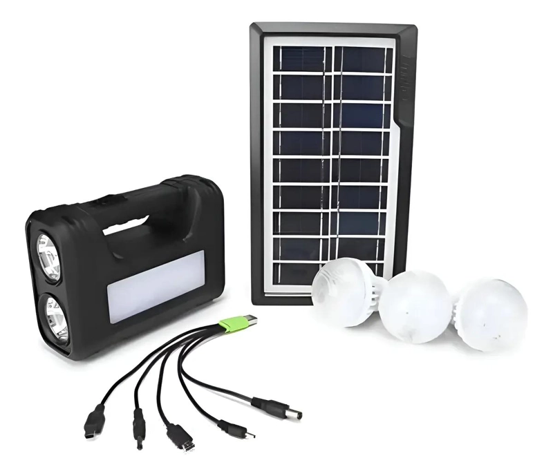 KIT DE CAMPING SOLAR CON 3 AMPOLLETAS Y LINTERNA - 1