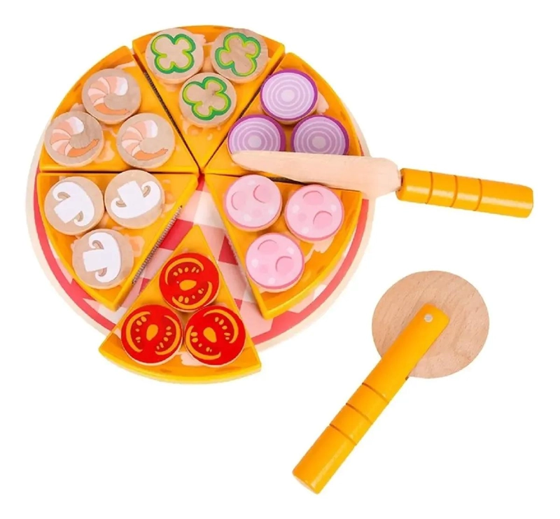 SET DIDACTICO DE JUGUETES DE MADERA PIZZA 27 PIEZAS - 1