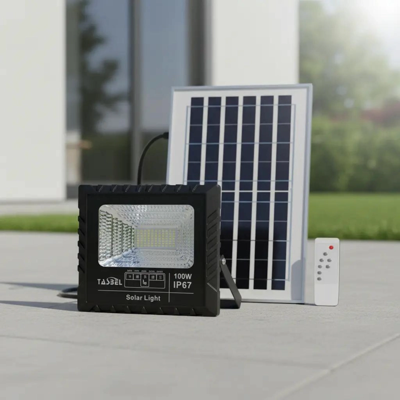 FOCO REFLECTOR LED 100W CON PANEL SOLAR Y CONTROL REMOTO - 1