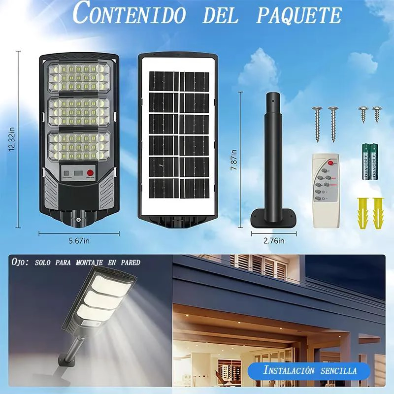 FOCO SOLAR EXTERIOR LED 300W CON SOPORTE Y MANDO 2 UNID - 4