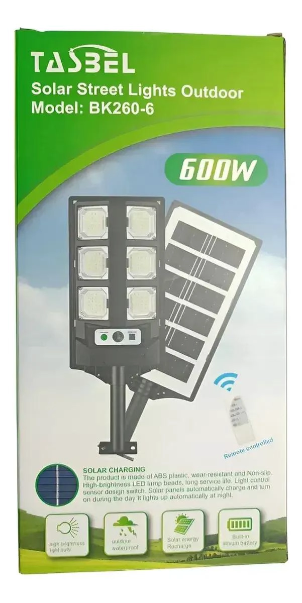 FOCO SOLAR LED 600W PARA EXTERIOR CON SOPORTE NEGRO - 1